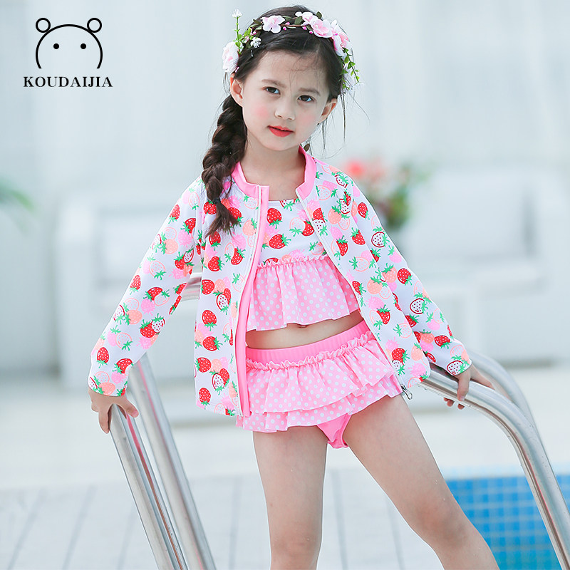 儿童泳衣女童分体长袖沙滩防晒中大童女宝宝小孩1-3-10岁14比基尼