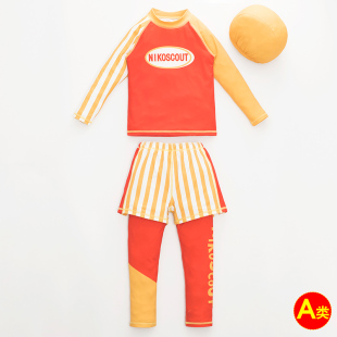 泳衣男童12岁儿童游泳衣a类夏青少年中大童分体长袖 防晒男孩泳装