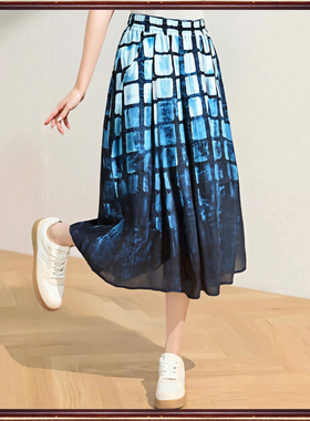 鼎成麻业2025秋季新款 原创休闲中长款复古文艺a字半身裙女28009