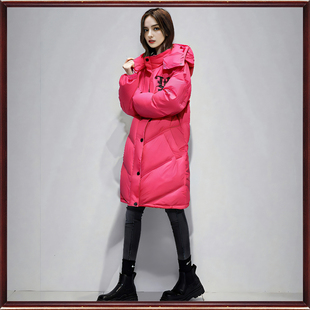 朗斯莉冬季断码折扣中长款时尚百搭白鸭羽绒服连帽保暖外套女118