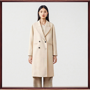 朗斯莉冬季断码折扣 中长款简约羊毛双面呢大衣百搭外套女225
