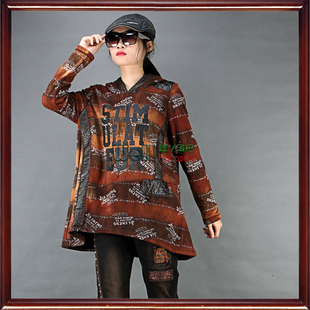 清货冬季 专柜黄毛欧美拼接套头印花纯棉双层加绒连帽卫衣外套2865