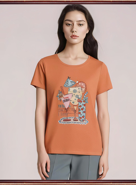 欧之琴正品夏季断码折扣纯棉 锈花百搭显瘦短袖圆领T恤女68692