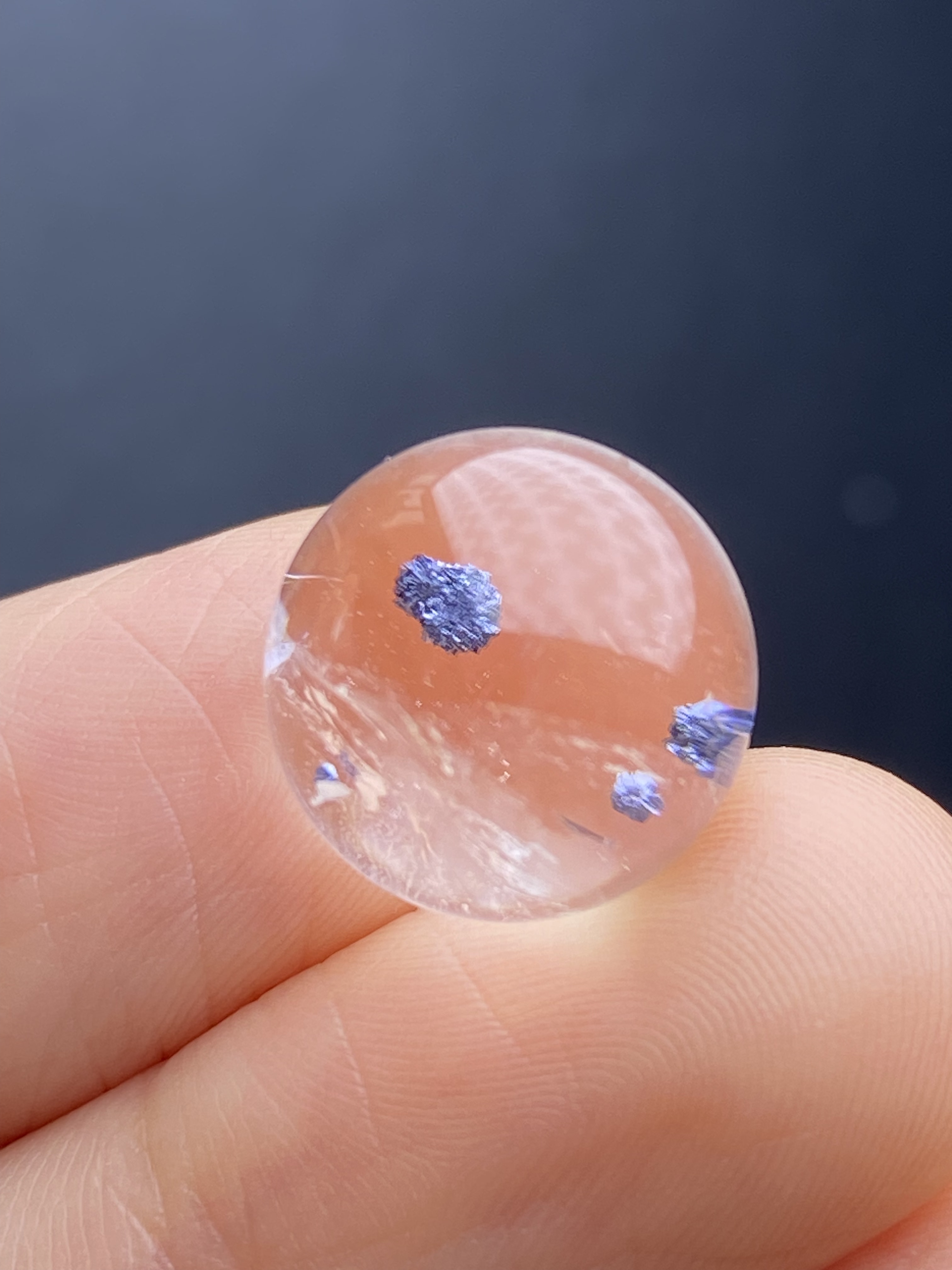 天然水晶包裹体蓝矿花吊坠圆珠DIY水晶单珠饰品项链13mm一物一图