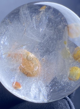 天然水晶包裹体矿石流动水胆水晶球摆件3.3厘米水胆球摆件