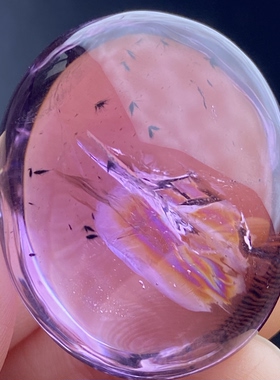 天然紫水晶彩虹吊坠男女款紫晶包裹蓝绒花饰品项链挂坠一物一图