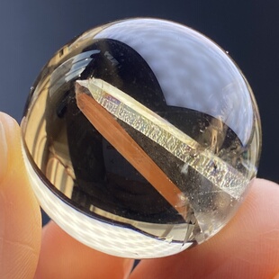 天然黄水晶包裹体七彩晶中晶单尖激光柱吊坠圆珠水晶项链奇石27mm