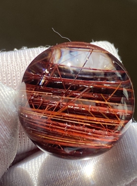 天然水晶红铜发吊坠圆珠DIY发晶单珠饰品项链15mm一物一图