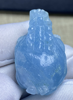 天然水晶海蓝宝雕刻龙龟裸石吊坠项坠吊男女款 一物一图