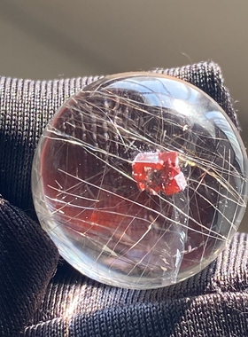 天然水晶包裹体红色矿石发晶吊坠蛋面DIY矿石饰品项链一物一图