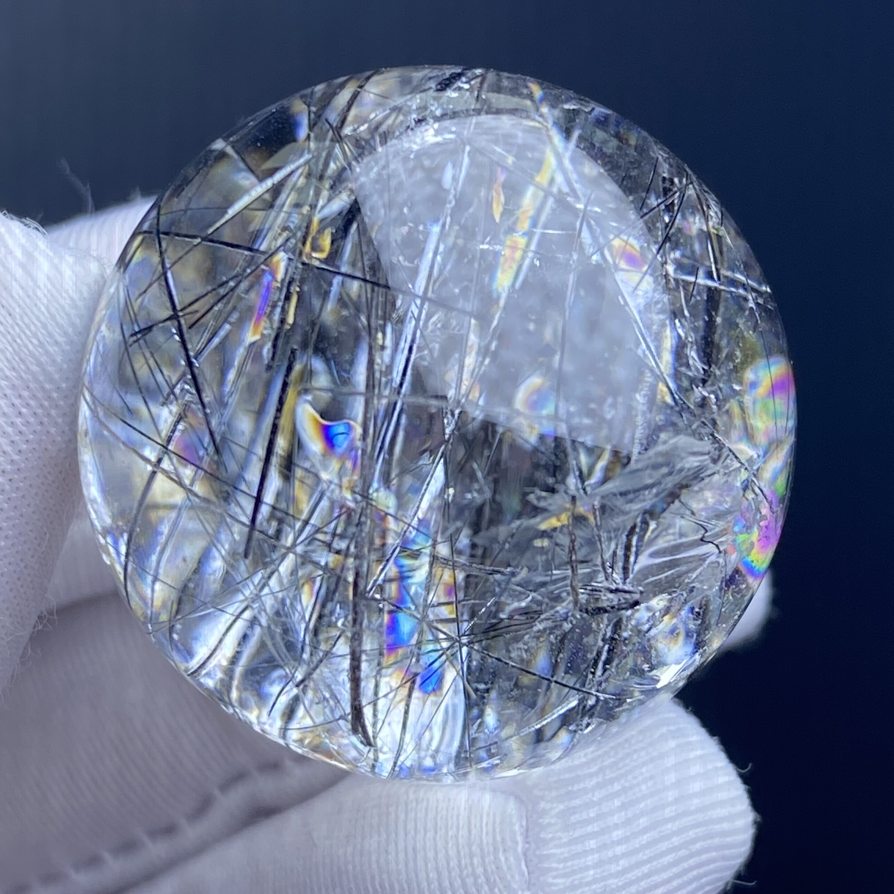 天然水晶七彩黑发晶吊坠圆珠DIY水晶单珠饰品项链28.5mm一物一图
