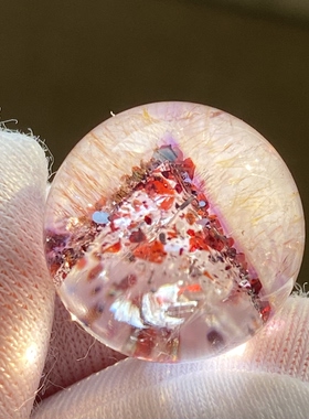 天然水晶超七紫红发云母银山金字塔吊坠圆珠DIY水晶单珠15.5mm