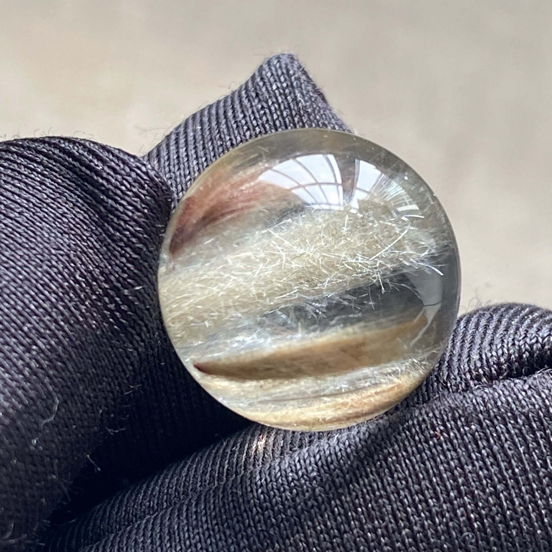 天然水晶包裹体绿兔毛吊坠圆珠DIY水晶单珠饰品项链14mm 一物一图