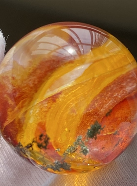 天然水晶包裹体红胶花绿幽灵共生吊坠圆珠DIY黄胶花单珠饰品21mm