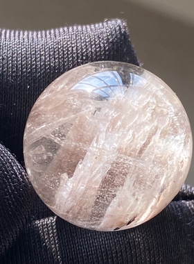 天然水晶包裹体浅粉碧玺吊坠圆珠DIY水晶单珠饰品项链17mm