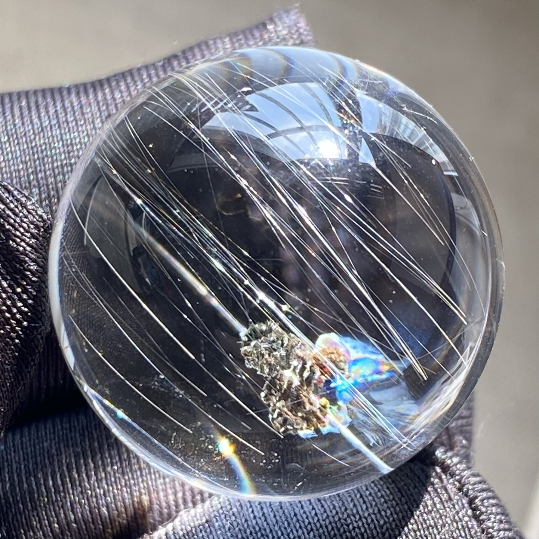 天然水晶发晶包裹七彩绿幽灵吊坠圆珠DIY水晶单珠饰品项链24mm