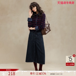 上衣 翻领复古风气质线衫 德玛纳假两件拼接条纹针织衫 女春秋新款