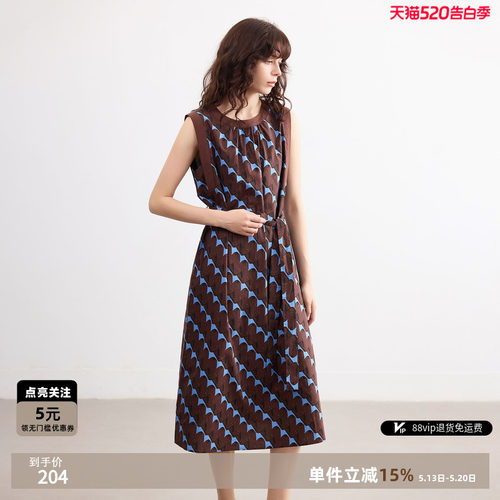 德玛纳纯棉无袖显瘦A字连衣裙