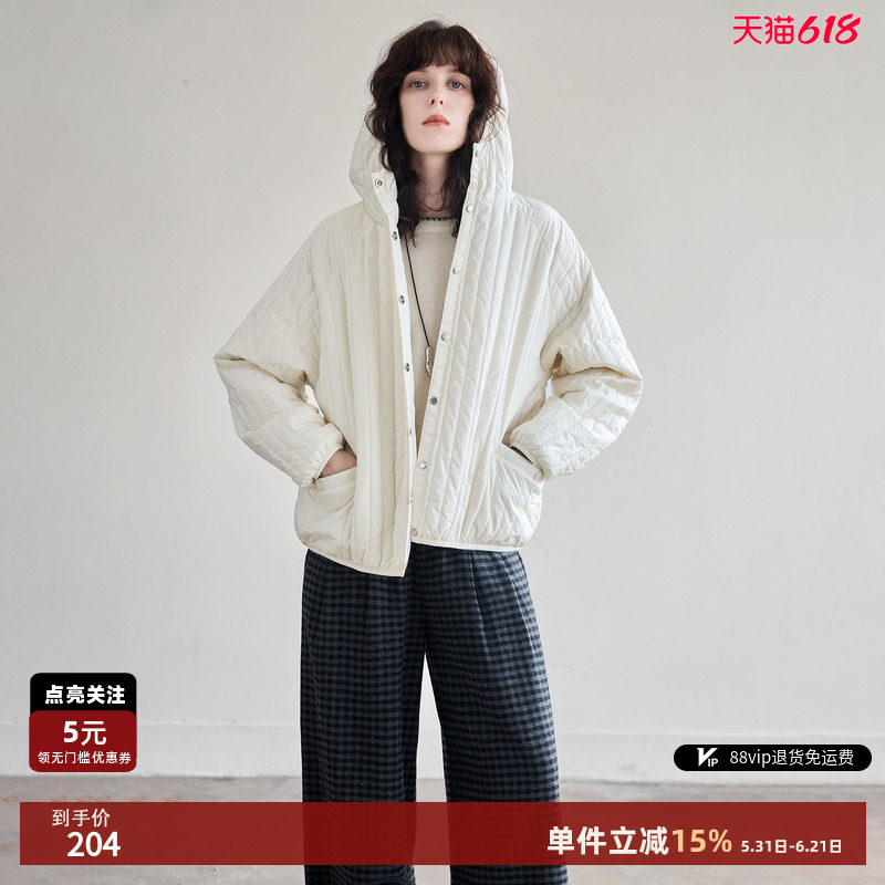 德玛纳保暖发热棉连帽棉服女25冬季新款立体感绗棉通勤风棉衣外套