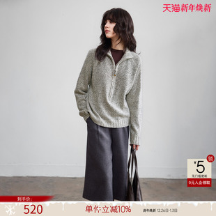 时髦杂色舒适针织衫 新款 上衣 女25冬季 德玛纳纯羊毛半拉链立领线衫