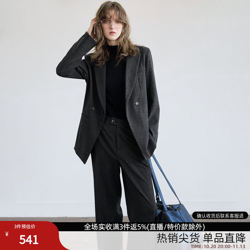 德玛纳商务通勤西服套装女26春秋新款垫肩收腰西装气质西裤两件套
