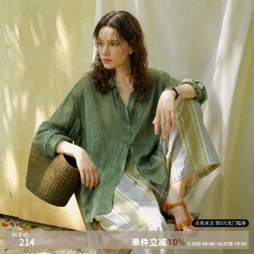 德玛纳100苎麻老钱风衬衫女