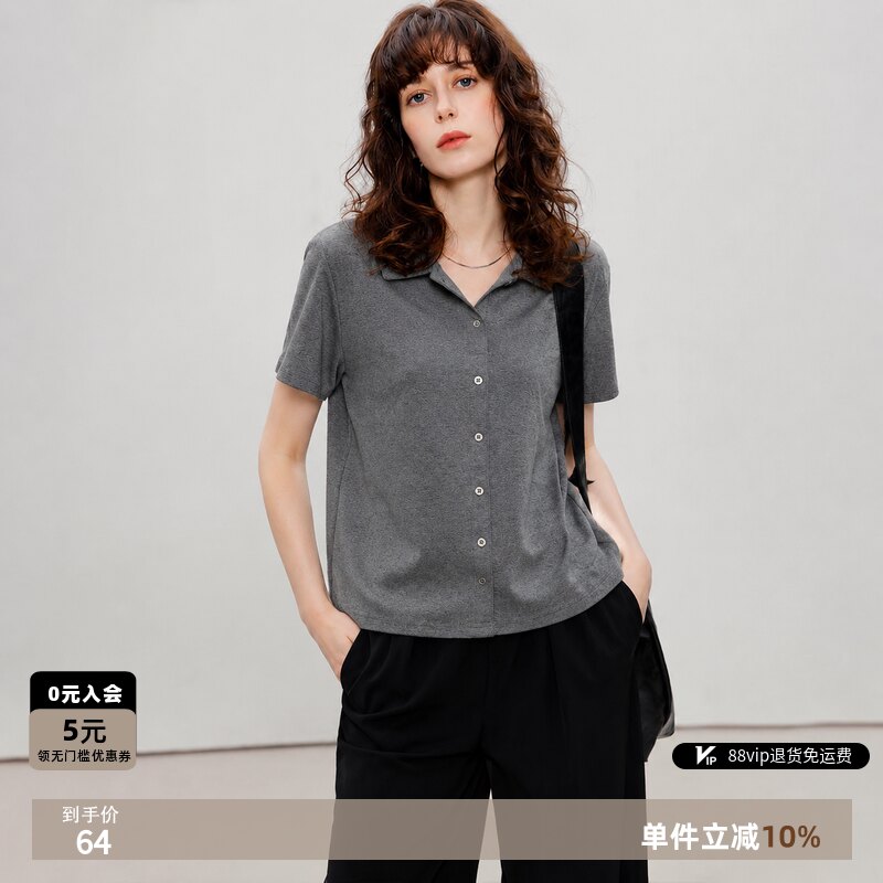 德玛纳polo领正肩短袖T恤女2026夏季新款小个子时尚显瘦百搭上衣