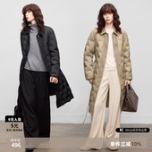 腰带拼接翻领保暖外套 新款 德玛纳轻暖90鸭绒中长款 羽绒服女25冬季