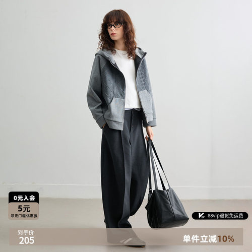 德玛纳春季连帽菱格设计感外套