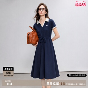 德玛纳学院风V字翻领连衣裙女26夏季新款收腰显瘦小个子休闲短裙