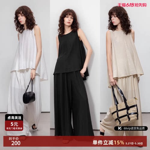 德玛纳老钱风亚麻套装女