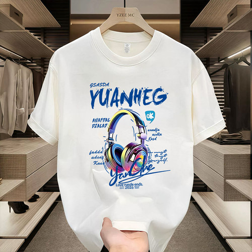 美式重磅夏季100%纯棉短袖T恤男女休闲宽松运动上衣潮牌百搭体恤