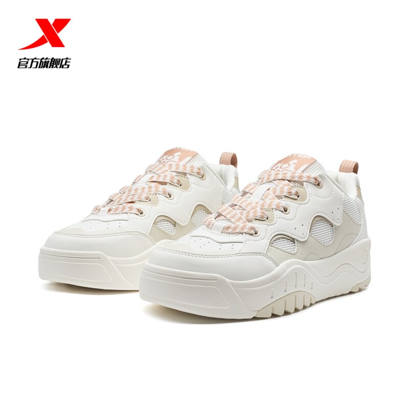 特步华夫鞋板鞋2025新款官方正品休闲鞋运动鞋厚底增高鞋透气女鞋