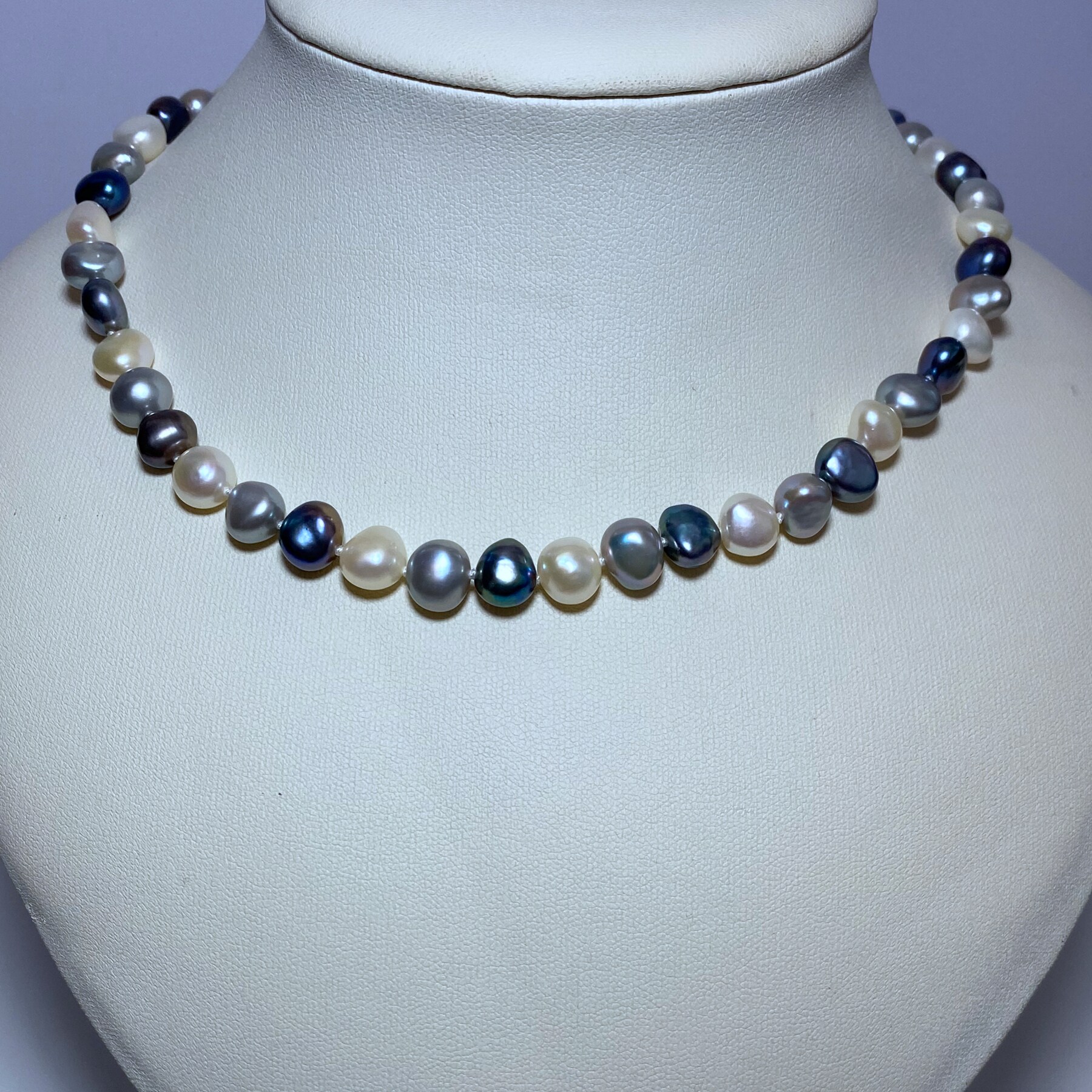 天然混彩巴洛克无核淡水珍珠项链白灰黑色异形两面光珍珠颈饰女款