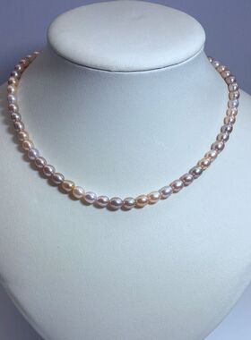 6-7mm天然粉紫色米形淡水珍珠项链浅紫色短款绕颈链简约女款单层