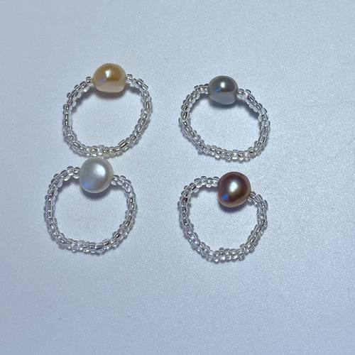 天然白色淡水异形珍珠戒指粉色