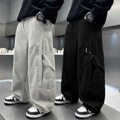 男童工装裤直筒裤子2026新款中大童秋季阔腿休闲儿童男孩长裤