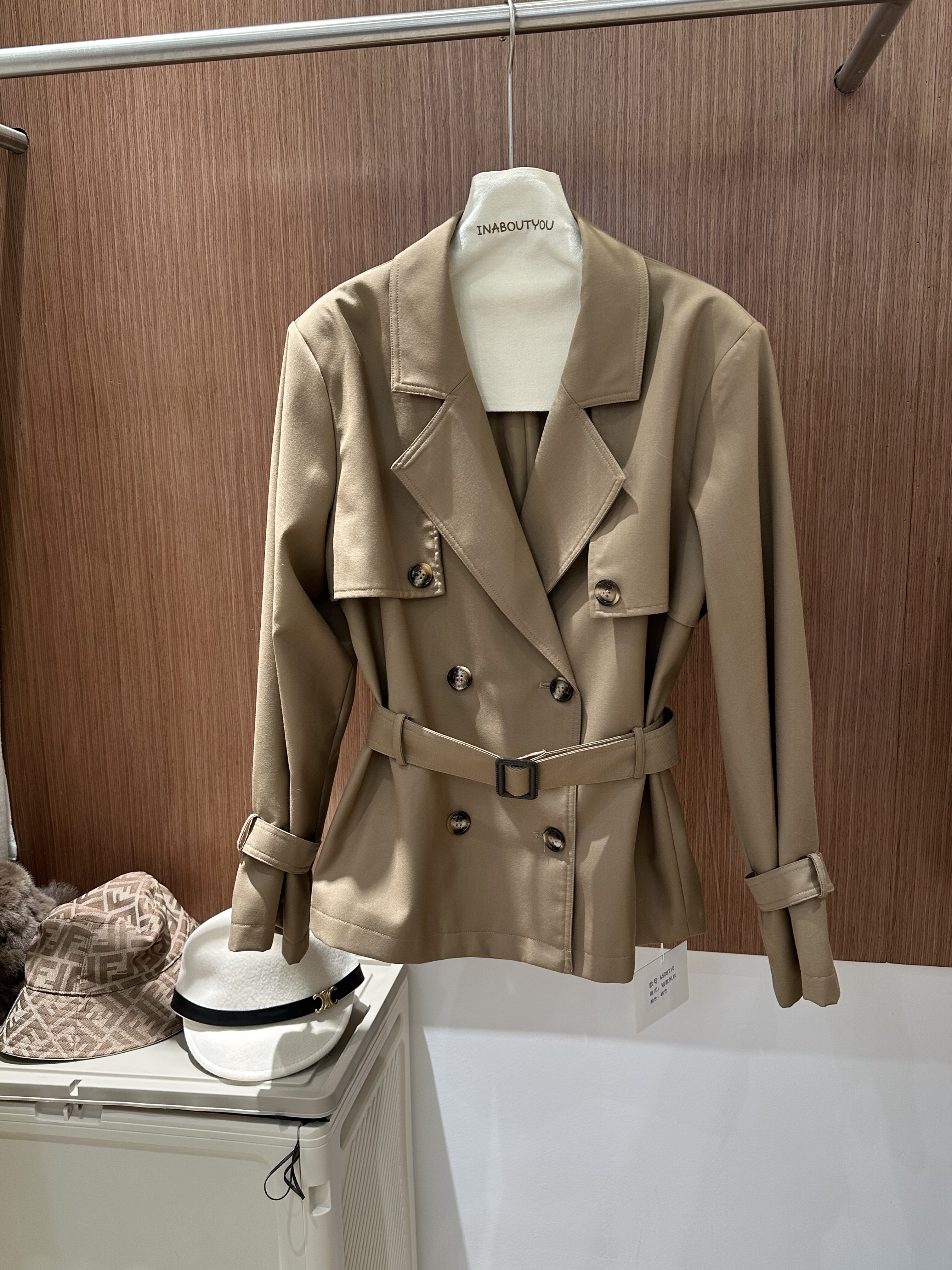 Atu studio复古咖卡其色风衣女秋冬小个子廓形显瘦双排扣短款外套