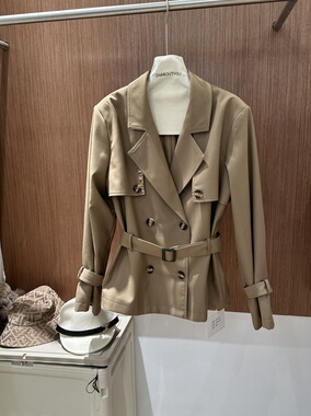 Atu studio复古咖卡其色风衣女秋冬小个子廓形显瘦双排扣短款外套