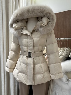 连帽超好看大毛领小个子收腰 2025年新款 两穿卡色羽绒服女短款 冬季