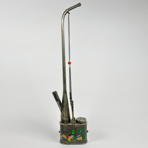 复古加厚纯铜宝石镶嵌水烟壶收藏烟具摆件