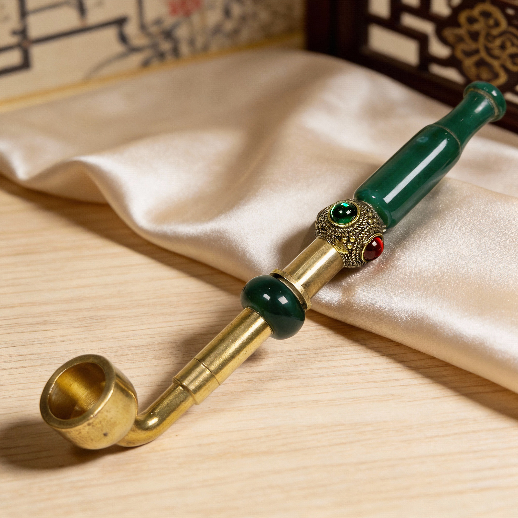 可拆洗过滤旱烟锅黄铜老式烟锅短款便携带手把件男士烟嘴烟斗