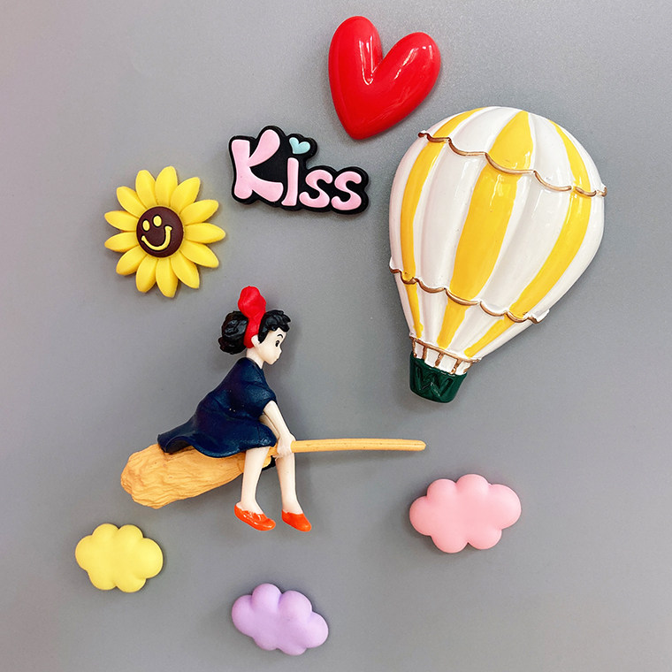 日本动漫磁性贴宫崎骏动画小魔女冰箱贴3d日式可爱女孩装饰吸铁石