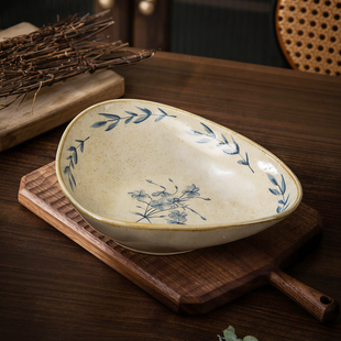 中古风餐具盘子家用2026新款陶瓷米饭碗碟高颜值好看的碟深盘菜碗