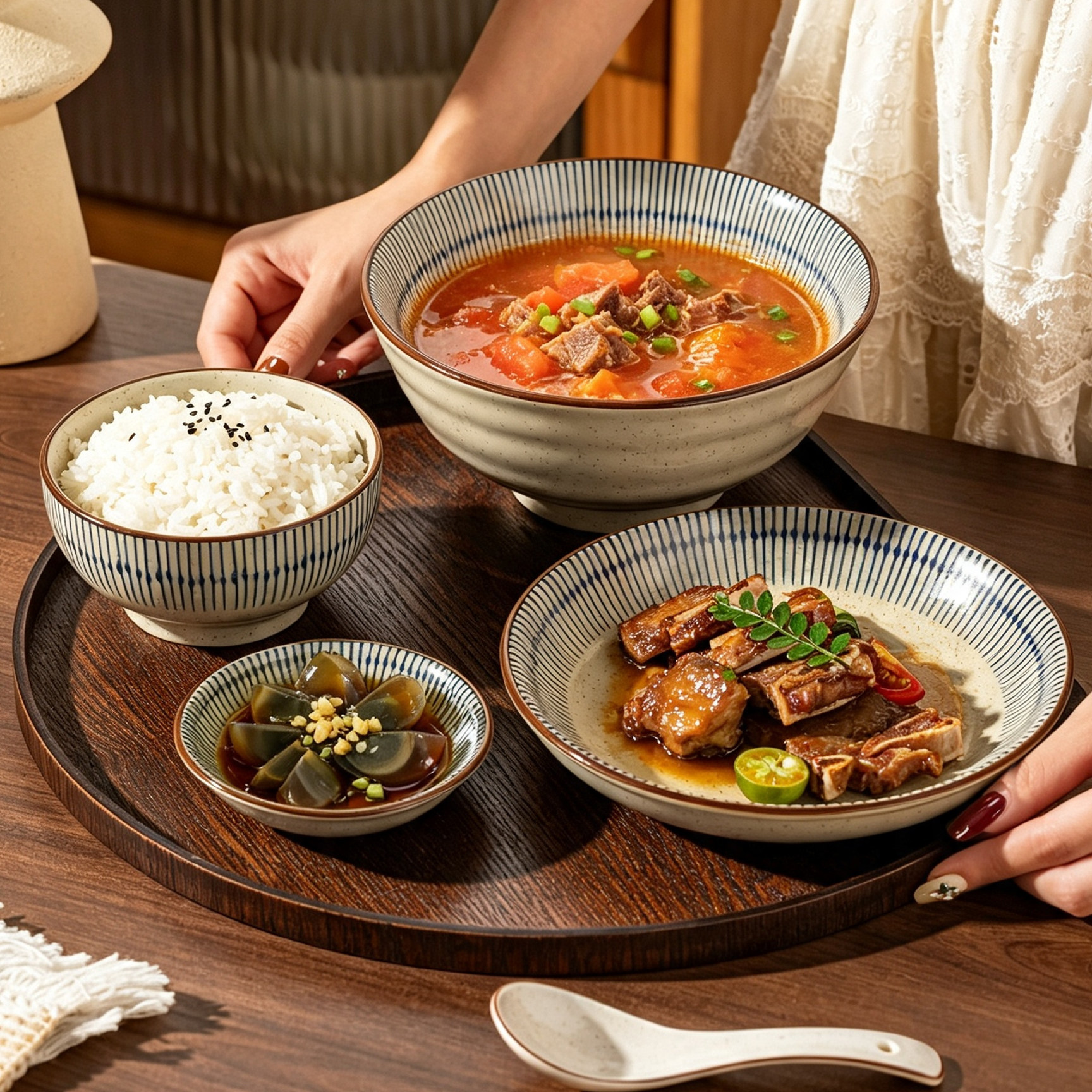 日式复古陶瓷餐具一人食套装汤面碗盘子米饭碗特别好看的碗