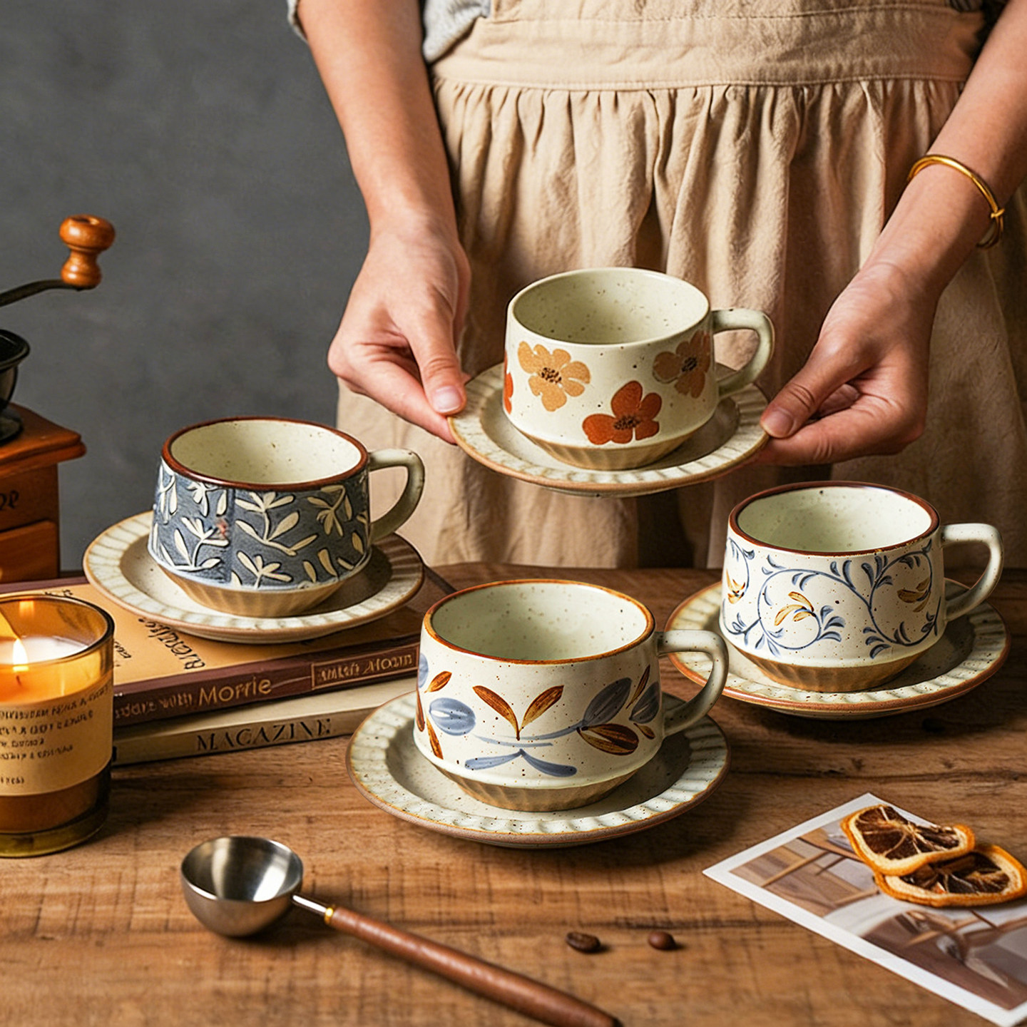 复古陶瓷咖啡杯碟创意粗陶拉花杯子家用文艺高档精致马克杯牛奶杯