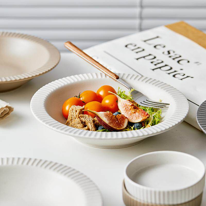 陶瓷盘子菜盘家用2025新款日式草帽深盘高级感轻奢冷菜西餐盘餐具