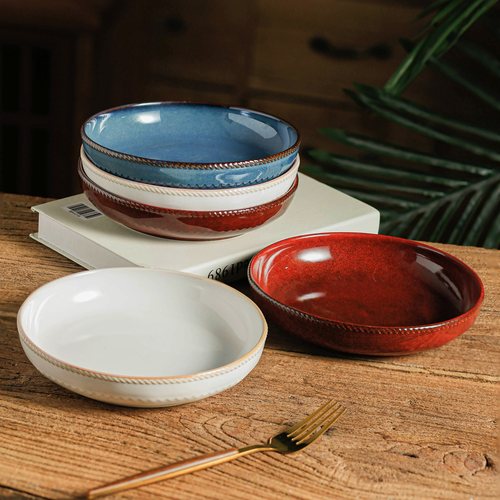 窑变草帽盘釉下彩复古家用菜盘高级感西餐厅意面盘餐具碗碟盘子