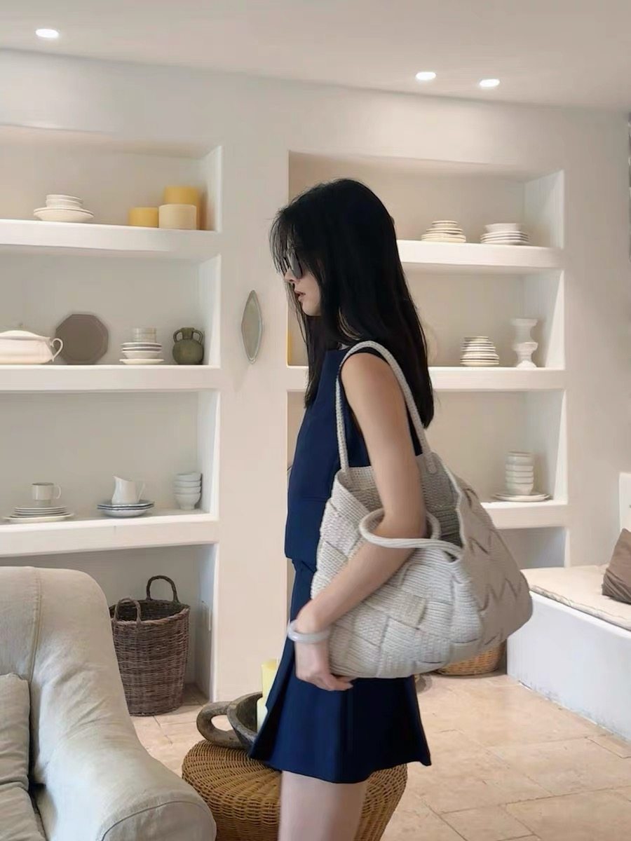 浅浅手作BIGGIFT可水洗棉草线手工编织格子包diy包包单肩包材料包