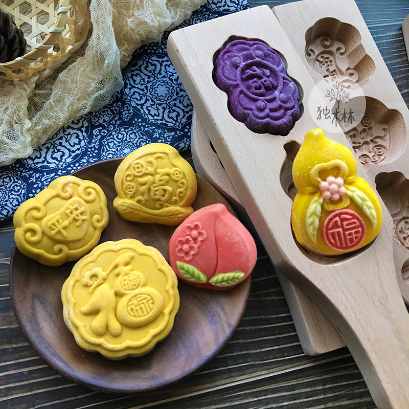 中秋葫芦模具馒头月饼绿豆糕点福禄平安做糕点压花烘培木质青团